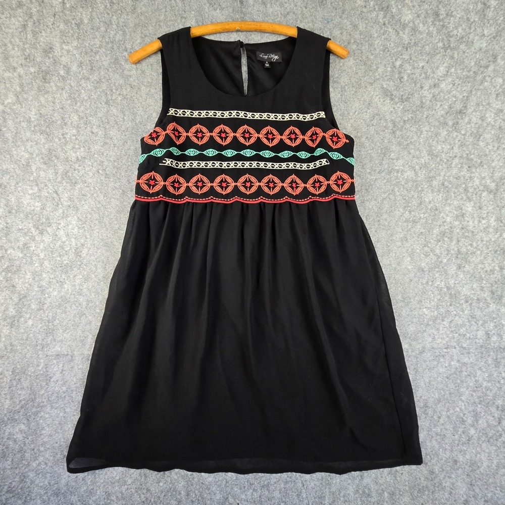Love Reign Dress Womens Size S Black Sleeveless Boho Embroidered Mini Dress